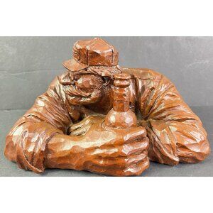 Whiskey Bottle Drinking Man Bust Red Mill Figurine Statue Beer Signed 1986 Drunk